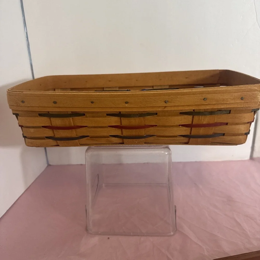 Longaberger Bread Basket 1994 Green Fabric Liner Divider Welcome Tag Bread Brick